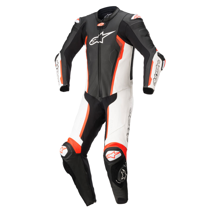 Alpine Missile V2 Leather Suit 1 Pc B/W Red Fluo